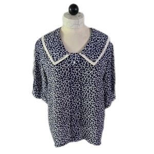 Vintage Justine Todd Navy Floral Blouse - 80s Puff Sleeve Size 14